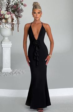 Make sure all eyes are on you in the Constantina maxi. This flirty, fancy dress is on the top of our wishlists for party season, made from our double stretch mesh that hugs like a glove. This super plunge design is complete with halter straps and a ruffled corsage to the centre. 



Colour: Black.

Premium double stretch mesh.

Plunge design.

Halter straps.

Ruffled corsgae to centre.

Moulds to your figure.

Maxi length.

Model is an XS and is wearing an XS.ÃƒÆ’Ã†â€™ÃƒÂ¢Ã¢â€šÂ¬Ã…Â¡ÃƒÆ’Ã¢â‚¬Å¡Ã Stretch V-neck Evening Dress For Party, Flirty V-neck Maxi Dress For Evening, Fitted Halter Neck Maxi Dress For Prom Season, Fitted Halter Neck Maxi Dress For Prom, Black Halter Neck Evening Dress For Party, Black Halter Neck Party Dress, Elegant Halter Neck Maxi Dress For Party, Flirty Halter Neck Maxi Dress For Evening, Elegant Maxi Dress For Club