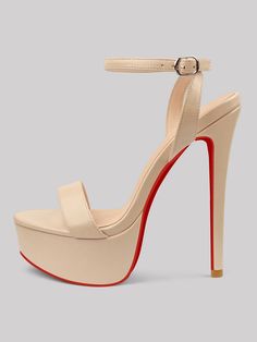 150mm Women's Open Toe Platform Ankle Strap High Heel Matte Sandals Red Bottom Shoes Eva Platform Heels With Ankle Strap, Eva Sandals With Padded Heel And Ankle Strap, High Heel Sandals With Padded Heel In Polyurethane, Closed Toe Heels With Removable Insole, Heels With Removable Insole And Closed Toe, Ankle-high Heels With Red Sole, Ankle-high Polyurethane Platform Heels, Ankle-high Platform Heels In Polyurethane, Red Platform Heels In Polyurethane