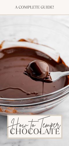 a spoon with chocolate sauce on it and the words how to prepare chocolate at home