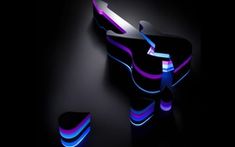 an abstract black background with purple and blue lights in the shape of a curved object