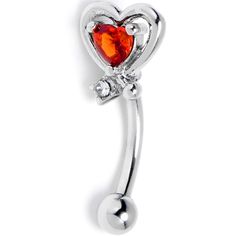 an orange heart shaped belly ring on a white background