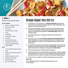 an orange ginger tofu stir - fry recipe with chopsticks on the side