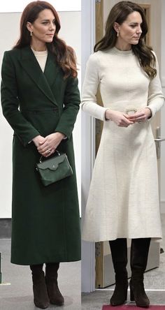 two women in coats and boots standing next to each other