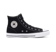 Skateboard in Chucks that were made for it. Converse Cons Chuck Taylor All Star Pro Suede In Black, Size 7.5 (M) / 9.5 (W) Platform Chucks, Converse Cons, Indie Jewelry, Custom Boots, Black Converse, Black High Tops, Unisex Shoes, Chuck Taylor All Star, Skate Shoes