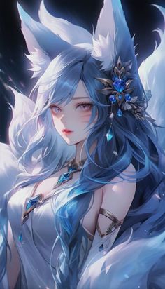 an anime character with blue hair and angel wings