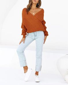 Rust Sexy V-neck Cable Knit Sweater Fitted Knitted V-neck Sweater, Trendy V-neck Cropped Sweater For Winter, Trendy V-neck Cropped Sweater For Fall, Chic Stretch V-neck Sweater, Chic V-neck Stretch Sweater, Trendy V-neck Cropped Sweater, Trendy V-neck Knit Top For Fall, Winter Cable Knit V-neck Cropped Sweater, Fitted V-neck Cable Knit Top