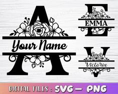 flower monogrammed letter and name svg cut file for cricut or silhouette