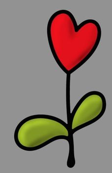 a red heart sitting on top of a green plant