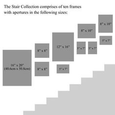 the stair collection comprises ten frames with pictures in the following sizes