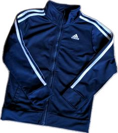 Blue Adidas Track Jacket For Winter, Adidas Blue Track Jacket For Winter, Adidas Navy Casual Track Jacket, Casual Navy Adidas Track Jacket, Casual Adidas Navy Track Jacket, Hooded Blue Outerwear For School, Blue Fall Outerwear For School, Navy Adidas Long Sleeve Track Jacket, Adidas Navy Long Sleeve Track Jacket