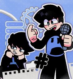 two cartoon characters giving thumbs up to each other in front of a blue and white background