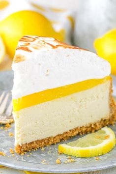 a slice of lemonade cheesecake on a plate