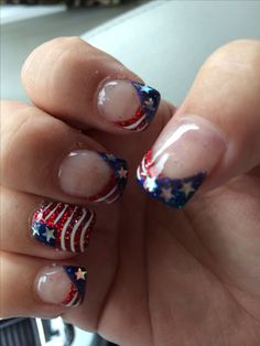 My patriotic nails Red White And Blue Nails, White And Blue Nails, American Flag Nails, Patriotic Nails Design, Flag Nails, Patriotic Nails, American Nails, Fourth Of July Nails, Holiday Nail Designs