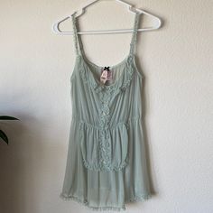 Victoria’s Secret Lingerie Size M New With Tag Summer Lace Bedtime Tops, Victoria's Secret Sheer Tops For Loungewear, Victoria's Secret Sheer Tops For Spring, Sheer Summer Sleepwear For Loungewear, Victoria's Secret Lace Trim Camisole For Daywear, Victoria's Secret Lace Tops For Daywear, Sheer Coquette Sleepwear For Summer, Green Sheer Sleeveless Sleepwear, Sheer Sleeveless Green Sleepwear