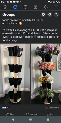 two pictures of vases with flowers in them, one is black and the other is white