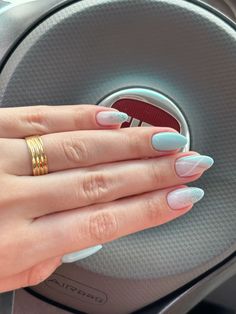 Nails Care, Nails Inspo, Nail Arts, Nude Nails, Blue Nails, Almond Nails, White Nails, Simple Nails, Short Nails