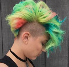 Awards Photography, Pixie Mohawk, Short Rainbow Hair, Beard Color, Shorts Hair, Wild Hair Color, Short Hair Highlights, Half Shaved Hair, Beard Colour