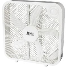 a white fan with the words best comfort on it