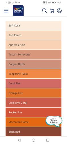 an orange and red color scheme with the words soft peach, apricot peach, copper