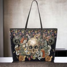 Witchy Bag Skull large tote bag, Vegan leather bag, Cute Goth bag big zip tote, witchy purse, Cute witchy skull florals bag, witchy purse  >>PRODUCT INFO<< Type: High-grade and Soft PU leather, 14.56" x 6.10" x 12.00", Two-sided Printing 16.58 Oz. Made of high-grade PU leather. Dimensions(L X W X H): 14.56" x 6.10" x 12.00". One main compartment and one inner zipper pocket. Large space to hold your ipad, magazines, books, cosmetics, bottles, phone and so on. Single zippered top inside closure. Gothic Large Capacity Bag For Everyday Use, Gothic Tote Shoulder Bag For Everyday Use, Rectangular Skull Print Bag For Halloween, Gothic Tote Bag For Everyday Use, Gothic Tote Bags For Halloween, Gothic Tote Shoulder Bag For Daily Use, Rectangular Skull Print Shoulder Bag For Daily Use, Rectangular Shoulder Bag With Skull Print For Daily Use, Gothic Halloween Tote Bags