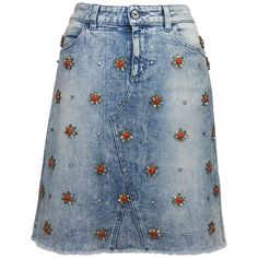 New GUCCI Crystal-Embellished Stretch Denim Skirt Gucci has Recreated a Popular Denim Skirt that was Designed by Tom Ford in 1999. Orange and Yellow Flower shape Crystal-Embellished Bleach washed stretch denim 98% Cotton, 2% Elastane Gucci Embossed Leather Label at Back Italian size 40 – US 4 Measurements flat: length – 20 inches, waist – 15 inches. New with tag. Made in Italy. Flower Maxi Skirt, Long Grey Skirt, Sportswear Chic, Gucci Skirt, Jean Skirt Outfits, 2000s Clothes, Embellished Skirt, Stretchy Skirt, Chic Skirts