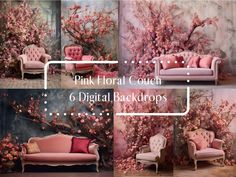 pink floral couches and digital backdrops for photoshopping, photography or video production