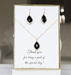 "Black Silver Necklace and Earrings Set Ear Hooks in sterling silver Chain, Clasps in Sterling Silver Drop Setting Silver Plated ♥ Set with initial http://etsy.me/2cIaUbw ♥ Similar Designs in other colors http://etsy.me/1WUUUkl Includes a Note in Gift Wrapped box  Please select the note # from the last picture in the drop down menu \" Note from Last image \" Necklace can be made in any length from 16 inches to 19 inches. If no length is indicated I will make it in 18 inches. Please type any inst Black Sterling Silver Jewelry For Wedding, Black Personalized Jewelry For Wedding, Customizable Black Wedding Jewelry, Elegant Black Jewelry Sets As A Gift, Elegant Black Jewelry Set For Wedding, Elegant Black Jewelry Sets For Gifts, Black Necklace With Matching Earrings As Gift, Elegant Black Jewelry Sets With Matching Earrings, Black Jewelry Gift Set With Matching Earrings