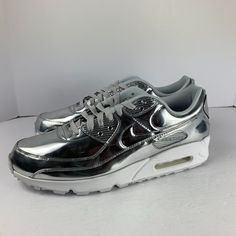 Nike Air Max 90 Women’s Shoes Metallic Pack-Chrome (Cq6639 001) Sz 15.5. Shipped With Usps Priority Mail. Women's 15.5 Equivalent To Men's 14 Chrome Shoes, 90 Women, Nike Air Max 90 Women, Air Max 90 Women, Pokemon Oc, Inspo Board, Chrome Colour, Nike Air Max 90, Womens Shoes Sneakers