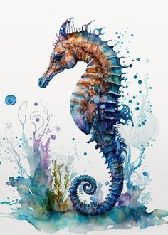 a watercolor painting of a sea horse