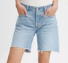 501® 90s Women's Shorts - Medium Wash | Levi's® US Longer Denim Shorts, Deck Shoes Men, R.m. Williams, 90s Jean, 90s Shorts, Smock Blouse, Deck Shoes, 90s Denim, Cut Offs