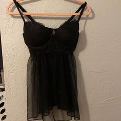 Black Lace Victoria’s Secret Babydoll Lingerie. 36c. Nwot. Never Worn! Victoria's Secret Lace Sleepwear With Built-in Bra, Black Underwire Camisole With Lace Trim, Victoria's Secret Coquette Sleepwear, Black Lace Camisole In Flirty Style, Black Lace Camisole In Feminine Style, Black Lace Coquette Camisole, Coquette Style Camisole For Night, Black Lace Camisole Sleepwear, Victoria's Secret Bedtime Camisole