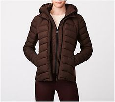 Make your outdoor winter adventures extra comfy with this stylish and lightweight jacket. From Bernardo. Brown Down Outdoor Outerwear, Weatherproof Long Sleeve Puffer Jacket For Fall, Functional Fall Outerwear For Cold Weather, Brown Down Outerwear For Outdoor, Fall Down Hooded Jacket For Cold Weather, Fall Puffer Jacket With Detachable Hood For Outdoor Activities, Brown Down Outerwear For Fall, Functional Down Outerwear For Fall, Functional Fitted Puffer Jacket For Fall