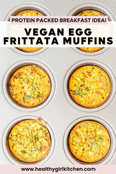 four muffins with the title vegan egg frittata muffins