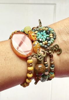 Beaded handmade bracelet/ elastic stretch bracelet for women/boho  wrap earthy bracelet/ 3 yoga brac Elastic Bead Bracelet, Bead Wrap Bracelet, Om Bracelet, Multi Wrap Bracelet, Beaded Wrap Bracelets, Bohemian Bracelets, Bracelet Gemstone, Handmade Beaded Jewelry, Beaded Wraps