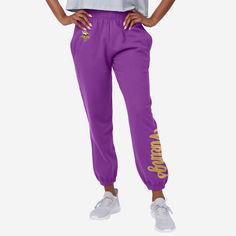 Minnesota Vikings Womens Script Wordmark Team Color Sweatpants FOCO S - FOCO.com Sporty Cotton Bottoms For Game Day, Team-colored Bottoms For Game Day, Purple Relaxed Fit Sporty Sweatpants, Purple Cotton Athleisure Pants, Cotton Athleisure Pants For Sports Events, Sporty Purple Cotton Sweatpants, Team Spirit Cotton Bottoms For Sports Events, Team-colored Casual Bottoms For Sports Events, Collegiate Cotton Bottoms For Streetwear