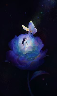 Butterfly On Flower Aesthetic, Butterfly Illustration Art, Butterfly And Stars, الفن الرقمي, Amazing Art Painting, 판타지 아트, Anime Scenery Wallpaper, Pics Art