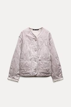 QUILTED JACKET - Light mauve | ZARA United States Quilted Jacket Street Style, Zara Puffer Jacket, Trench Coat Dress, Cardigan Sweater Vest, Linen Suits, Puffer Jacket Women, Cardigan Sweater Dress, Tshirt Skirt, Jeans Rock