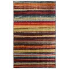 a multicolored rug with stripes on the bottom and bottom, in various colors