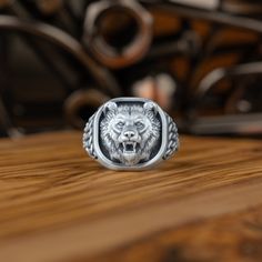 Handmade Nordic Bear Silver Signet Ring For Men, Oxidized Mens Animal Ring, Scandinavian Minimal Jewelry For Men, One Of A Kind Gift Ring * Gender : Female & Male      * Stamp: 925 Sterling Silver   * Finish: Oxidized - Polished - Gold Plated - PRODUCT DETAILS - * Ring Diameter: 2,00 Cm ( 0,77 Inches )  * Ring Weight: 14-15 Grams  * Ring Size: 5 US to 15 US  ADVICES   * All our products are handmade and weights may vary  (-) 1,00 gram ( For USA Ring Size 11 ) * We recommend using the oxidized ve Classic Durable Silver Jewelry, Signet Ring For Men, Animal Ring, Scandinavian Minimalism, Silver Signet Ring, Animal Rings, Detailed Ring, Jewelry For Men, Minimal Jewelry