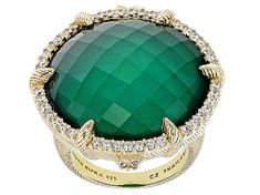 Judith Ripka Green Chalcedony Doublet and Bella Luce® Diamond Simulant 14k Gold Clad Eclipse Ring. Measures Approximately 1"L x 1"W. Not Sizeable. Eclipse Ring, Ring Spacer, Green Chalcedony, Judith Ripka, Diamond Alternatives, Popular Jewelry, Diamond Simulant, Mens Accessories Jewelry, Sunglass Frames