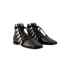 Colour : Black - Black. Main Material: Smooth Calfskin. Sole: Rubber. Lining Material: Leather. Closure: Top Laces. Toe: Square. Fit: True To Size - Sizing European. Leather Boots With Spikes For Evening, Edgy Lace-up Boots For Evening, Edgy Lace-up Evening Boots, Toga Pulla, Buckle Ankle Boots, Chain Strap Bag, Oversized Tote Bag, Tall Leather Boots, Floral Shoes