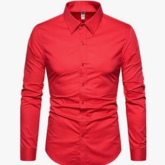 Brand New!! Men's, Size Medium, Red Dress Shirt Made By Man Man Walk. 100% Cotton. Red Collared Solid Color Shirt, Red Solid Color Collared Shirt, Red Slim Fit Collared Top, Red Slim Fit Cotton Shirt, Slim Fit Red Cotton Tops, Red Slim Fit Cotton Tops, Casual Red Dress Shirt For Spring, Red Slim Fit Button-up Shirt, Red Slim Fit Shirt For Spring