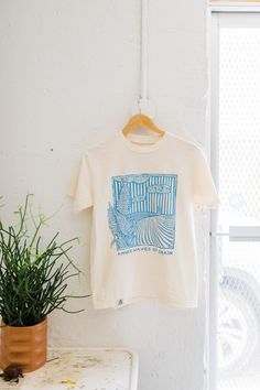 the design: amber waves of grain by b.c. gilbert Local Wichita Falls print maker artist B.C. Gilbert designed this in collaboration with Ramble & Company. This was an original block print which was turned into vector art so we could make into a screen to print on apparel. Limited edition. the color: cream tee with columbia blue ink about: 6 oz./yd², 100% cotton, 18 singles garment-dyed for that vintage, faded look and almost no shrinkage at home relaxed fit the style: relaxed fit; runs loose. Al Cheap Faded T-shirt With Screen Print, Cheap Custom Artwork T-shirt With Relaxed Fit, Duck Merch, Screen Printed Clothing, Empty Wallet, Tshirt Style Outfit, Women's Coat Pattern, Surf Logo, Creative T Shirt Design