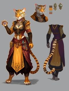 an image of a cat dressed up as a woman and a tiger in different outfits