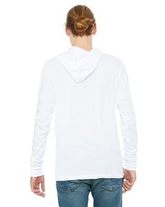 Unisex Jersey Long-Sleeve Hoodie - WHITE - M | Bella + Canvas Jersey Long Sleeve Hoodie T-Shirt in White Size Medium | Ringspun Cotton B, BC Jersey Long Sleeve, Hoodie White, White Hoodie, Long Sleeve Hoodie, Bella Canvas, Size Medium, T Shirts, Sweatshirts, Long Sleeve