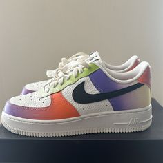 Brand New Pair Of Air Force 1’s. Boys Size 7. Ombre Colors Orange, Purple, Yellow, & Green. Great For Summer! Paid $120. Sporty Multicolor Nike Air Force 1 With Branded Insole, Casual Nike Air Force 1 Multicolor Low-top, Casual Multicolor Nike Air Force 1 Low-top, Nike Multicolor Color Block Sneakers, Multicolor Nike Air Force 1 Lace-up Casual Shoes, Nike Air Force 1 Multicolor Sporty, Nike Air Force 1 Multicolor Sporty Sneakers, Nike Air Force 1 Multicolor Sporty Shoes, Nike Rainbow Low-top Sneakers