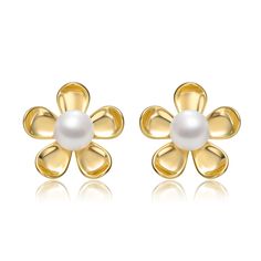 Sterling Silver Yellow Gold Plated with White Pearl Blooming Daisy Flower Stud Earrings. Flowers symbolize love, joy, and happiness, making theseYellow Gold plated sterling silver earrings perfect for wearing as a pick-me-up. Shimmering white pearls (June birthstone) drill set in the middle of dimensional daisy petals add another level of elegance and prestige to these sweet earrings. Butterfly backs keep these enchanting studs securely on the ears, all crafted in a rich shine. Wipe to Clean Gold Earrings With Flower Charm For Mother's Day, Yellow Gold Flower Earrings For Mother's Day, Elegant Yellow Flower Shaped Earrings, Elegant Yellow Flower-shaped Earrings, Classic Gold Flower Earrings In Sterling Silver, Classic Gold Sterling Silver Flower Earrings, Gold Flower-shaped Earrings For Mother's Day, Mother's Day Gold Flower-shaped Earrings, Yellow Flower Shaped Jewelry For Anniversary