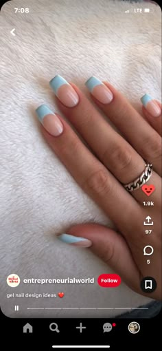 Baby Blue Acrylic Nails, Blue Wedding Nails, Pink Tip Nails, Hoco Nails, Nails Floral, Teen Nails, Blue Coffin Nails