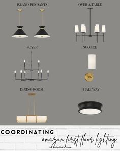 the different types of lighting fixtures for living room and kitchen areas are shown in this image