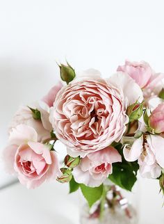 a vase filled with pink flowers on top of a table